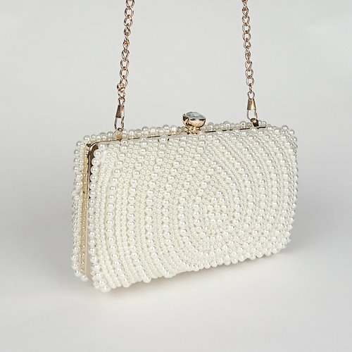 Perłowa torebka wizytowa ze złotym biglem i łańcuszkiem D10-103