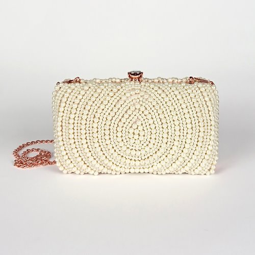 Perłowa torebka z biglem w kolorze różowego złota D10-104