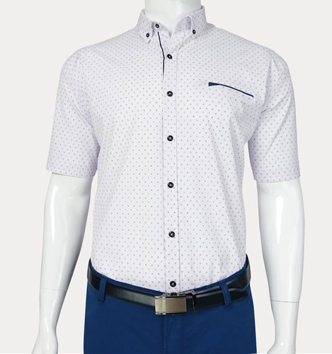 Biała koszula męska plus size slim fit w geometryczny wzór krótki rękaw M3-P59