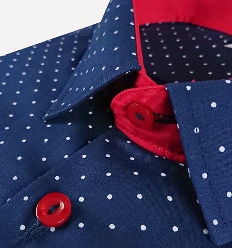 Granatowa koszula męska plus size w białe kropki krótki rękaw M3-P212