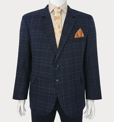 Granatowa marynarka męska plus size w kratę z brązowym wzorem M22-P36