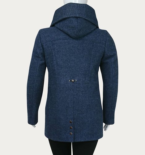 Granatowa kurtka wełniana plus size z asymetrycznym zapięciem D20-P2