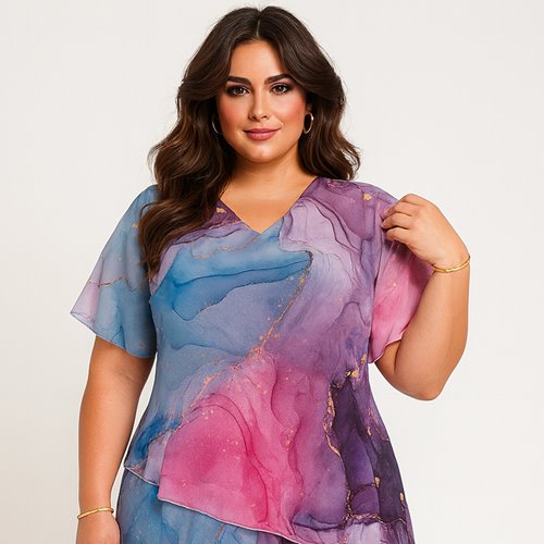 Zwiewna asymetryczna sukienka plus size D2‑P306