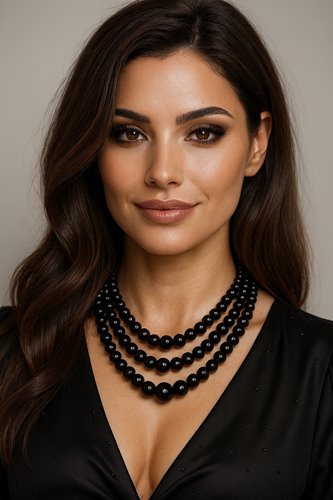 Czarny naszyjnik potrójny z koralików stopniowany elegancki D13-15