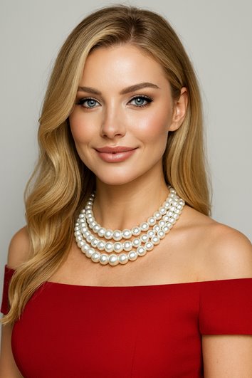 Biały naszyjnik potrójny z pereł klasyczny na wesele D13-6