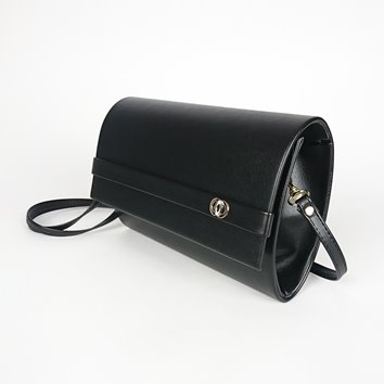 Czarna cylindryczna torebka ze skóry ekologicznej z klapą i logo D10-137