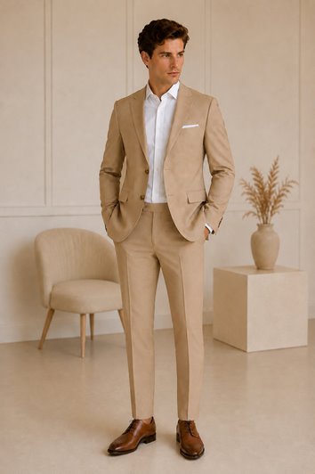 BEŻOWY GARNITUR MĘSKI SLIM FIT PREMIUM