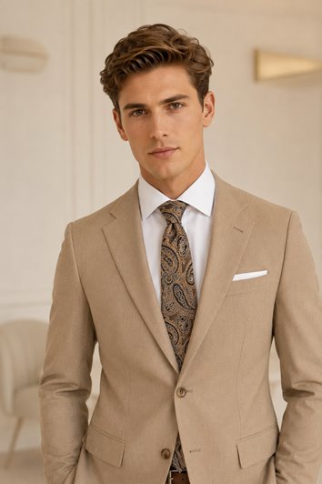 BEŻOWY GARNITUR MĘSKI SLIM FIT PREMIUM
