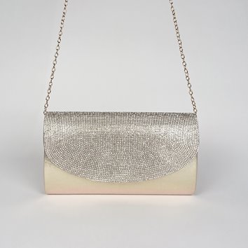 Złota kopertówka z cyrkoniami na klapie ze złotym łańcuszkiem D10-100