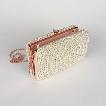 Perłowa torebka z biglem w kolorze różowego złota D10-104