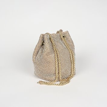 Złota torebka worek pokryta cyrkoniami ze złotym łańcuszkiem D10-106