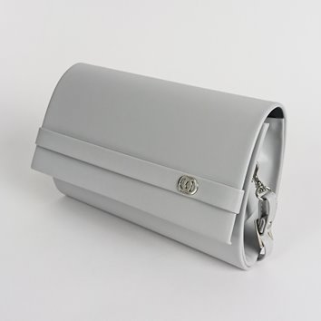 Szara cylindryczna torebka ze skóry ekologicznej z logo i klapą D10-123