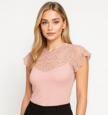 DAMSKA BLUZKA BAWEŁNIANA Z KORONKĄ D11-124