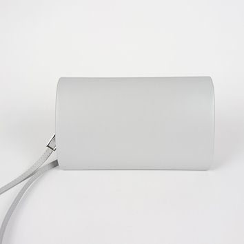 Szara cylindryczna torebka ze skóry ekologicznej z logo i klapą D10-123