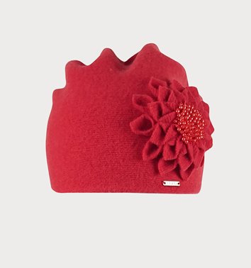ELEGANCKA WEŁNIANA CZAPKA Z KWIATEM  D38-30