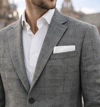 SZARA MARYNARKA MĘSKA W ELEGANCKĄ DROBNĄ KRATĘ