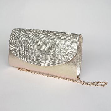 Złota kopertówka z cyrkoniami na klapie ze złotym łańcuszkiem D10-100