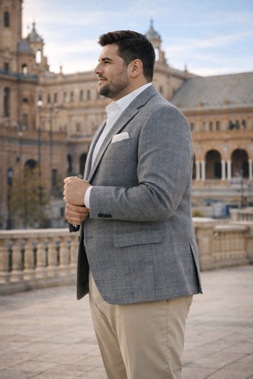 MARYNARKA MĘSKA PLUS SIZE W DROBNĄ KRATĘ M22-P38