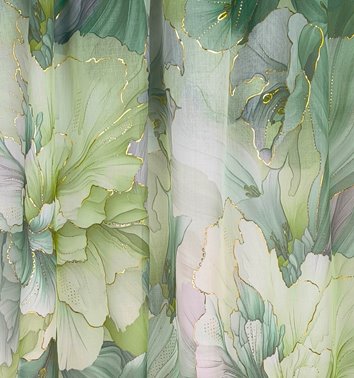 ZIELONY WISKOZOWY SZAL W KWIATY ZE ZŁOTYM AKCENTEM