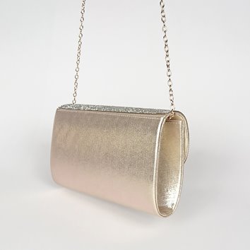 Złota kopertówka z cyrkoniami na klapie ze złotym łańcuszkiem D10-100