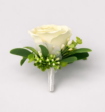 BUTONIERKA ŚLUBNA BIAŁA RÓŻA GLAM