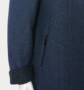 Granatowy wełniany płaszcz z kapturem plus size D19-P9