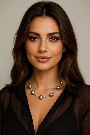 Szary naszyjnik z koralików perłowych elegancki damski D13-10