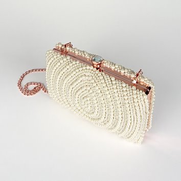 Perłowa torebka z biglem w kolorze różowego złota D10-104