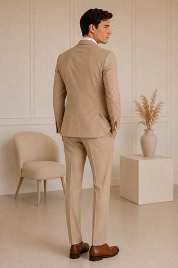 BEŻOWY GARNITUR MĘSKI SLIM FIT PREMIUM