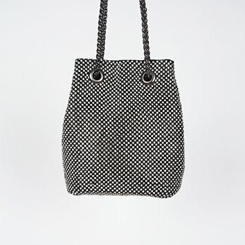 Czarna torebka worek pokryta cyrkoniami z czarnym łańcuszkiem D10-107