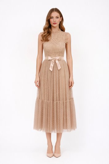 ELEGANCKA SUKIENKA TIULOWA Z KORONKĄ   D2-369