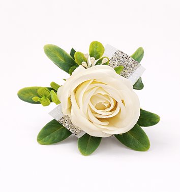 BUTONIERKA ŚLUBNA BIAŁA RÓŻA GLAM