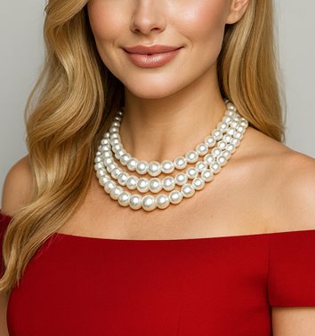 Biały naszyjnik potrójny z pereł klasyczny na wesele D13-6
