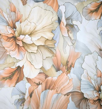 BEŻOWY WISKOZOWY SZAL W KWIATY ZE ZŁOTYM AKCENTEM