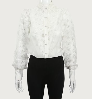 ELEGANCKA BLUZKA NA STÓJCE Z KORONKĄ D11-110