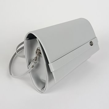 Szara cylindryczna torebka ze skóry ekologicznej z logo i klapą D10-123