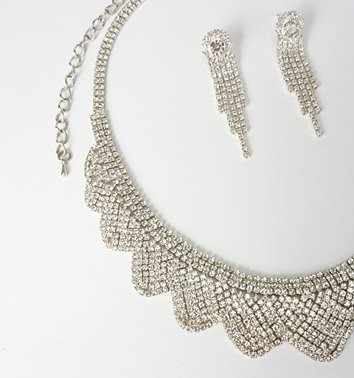 Srebrna kolia z cyrkoniami komplet z kolczykami stalowy D13-138