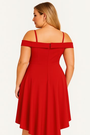 Czerwona asymetryczna sukienka plus size D2‑P258