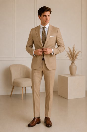 BEŻOWY GARNITUR MĘSKI SLIM FIT PREMIUM