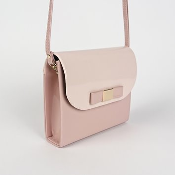 Różowa lakierowana torebka z kokardką ze skóry ekologicznej D10-133