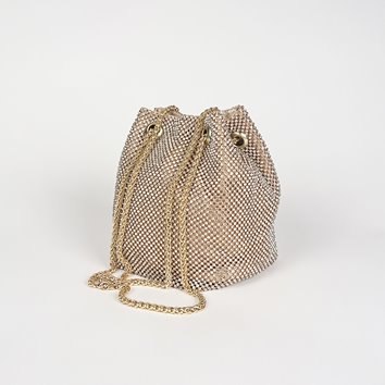 Złota torebka worek pokryta cyrkoniami ze złotym łańcuszkiem D10-106