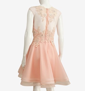 ELEGANCKA TIULOWA SUKIENKA Z KORONKĄ  D2-180