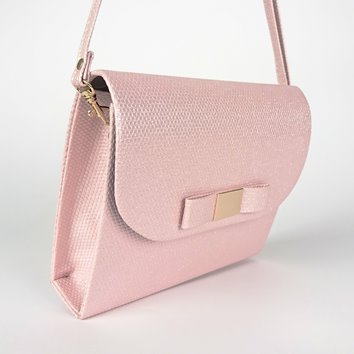 Różowa torebka z kokardką ze skóry ekologicznej na ramię D10-26