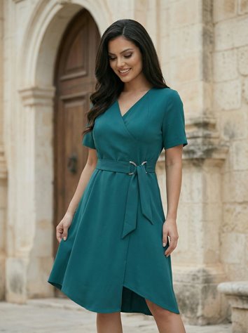 ASYMETRYCZNA SUKIENKA Z KIESZENIAMI